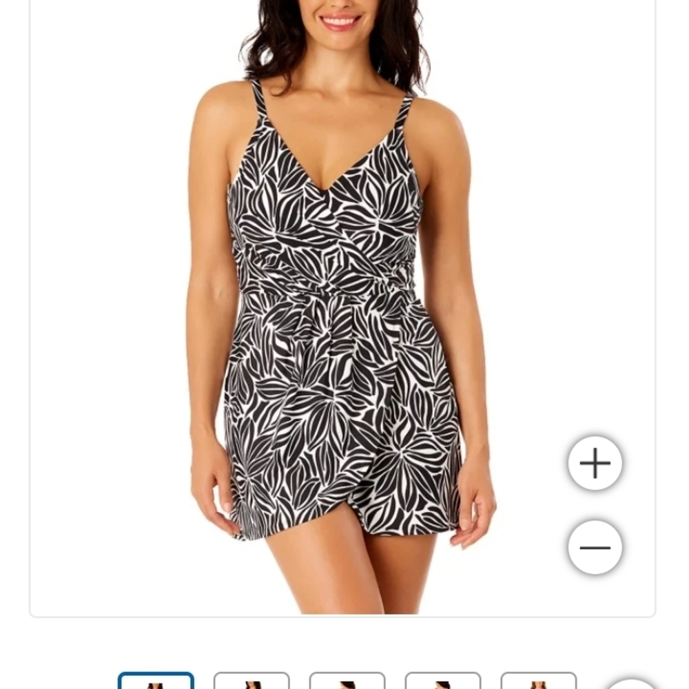 Lands' End Black and White Floral One-Piece Swimdress